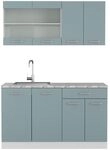 Vicco Singlek&uuml;che R-Line, Blau-Grau, 140 cm | 4 Module &middot; H&ouml;henverstellbare...