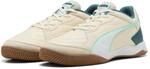 PUMA Unisex Pressing IV Soccer Shoe, Sugarred Almond White-Emerald Ice-Mint Jelly