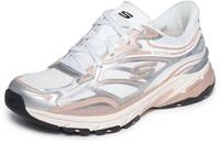 Skechers Damen Stamina SportSneaker, Silbernes Duraleather wei&szlig;es Netzgewebe mit