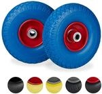 Relaxdays, blau-rot 2X Sackkarrenrad, pannensichere Vollgummireifen, 3.00-4"