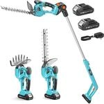 SEESII 4 in 1 Akku Teleskop Heckenschere: Akku-Gras und Strauchschere mit 2 * 2000mAh