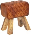 FineBuy Sitzhocker Turnbock 40x27x48 cm Echtleder Massivholz Braun