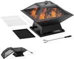 Outsunny Feuerschale mit Funkenschutz Sch&uuml;rhaken 45 x 45 x 34cm Schwarz | Aus
