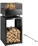 Outsunny Feuerschale mit Holzlager Kohlegitter 39 x 39 x 87 cm Schwarz |...