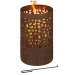 Relaxdays Feuertonne Rostoptik, Funkenschutz, Sch&uuml;rhaken & Feuerrost, braun 