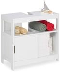 Relaxdays Waschbeckenunterschrank, 2 F&auml;cher, Schiebet&uuml;ren, Siphon-Ausschnitt,