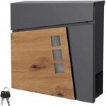ML-Design Briefkasten 37x36,5x11 cm Anthrazit/Holzoptik aus Stahl, Postkasten mit
