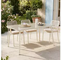 IDIMEX Gartentisch Volonte 160x90 cm, beige - Outdoor Tisch mit Glasplatte f&uuml;r