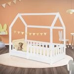 ML-Design Kinderbett 70x140 cm mit Rausfallschutz, Dach und Lattenrost, Wei&szlig;,