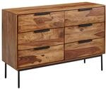 Massivholz Schubladenkommode FineBuy 120cm Sheesham Natur Kommode mit 6...