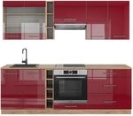 Vicco K&uuml;chenzeile Fame-Line, Bordeaux Hochglanz/Goldkraft Eiche, 235 cm ohne