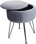 Mendler Sitzhocker HWC-K47, Hocker mit Staufach, &Oslash; 33cm, Samt-Optik - hellgrau,
