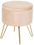 Beliani Pouf Hocker Samt Hellbeige rund ⌀42 cm mit Stauraum goldenen Beinen...