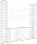 vidaXL Gabionenkorb U-Form mit 2 S&auml;ulen Gabione Gabionen Steinkorb...