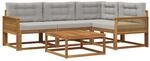 vidaXL Outdoor-Sofagarnitur mit Kissen 5 pcs Natur und Hellgrau, Akazienholz...