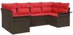 vidaXL Gartensofa-Set mit Kissen 6 pcs Braun Poly-Rattan, Modularer...