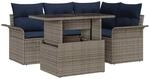 vidaXL Gartensofa-Set mit Kissen 5 pcs Grau Poly-Rattan, Moderne...