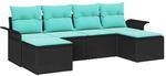 vidaXL Gartensofa-Set mit Kissen 6 pcs Schwarz Poly-Rattan, Garten und Terrasse,