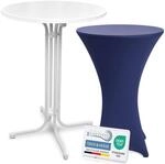 Beautissu Wei&szlig;er Stehtisch klappbar 80 cm mit Stretch Stehtischhusse Blau &ndash;