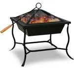 Deuba&reg; Feuerschale mit Funkenschutz Sch&uuml;rhaken Eckig 45x45cm Modern Stahl Schwarz