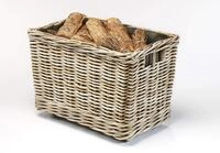 Kobolo Kaminholzwagen f&uuml;r Kaminholz mit Rollen Rattan - Innenfutter aus dunklem