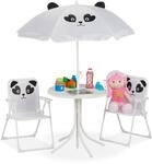 Relaxdays Camping Kindersitzgruppe, Panda Motiv, Kindersitzgarnitur mit Sonnenschirm,