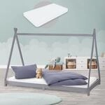 ML-Design Kinderbett Tipi 90x200 cm Hellgrau mit Matratze H:16cm, Lattenrost,