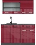 Vicco Singlek&uuml;che R-Line, Rot Hochglanz, 140 cm ohne Arbeitsplatte, zur...