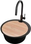 PRIMAGRAN Granitsp&uuml;le Schwarz 53x53cm, Sp&uuml;lbecken Rund 1 Becken +...