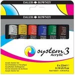 Daler Rowney SYSTEM3, Acrylfarben in Premium-Qualit&auml;t, Starterset 6 x 22ml multi