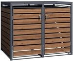 Wiltec M&uuml;lltonnenbox f&uuml;r Zwei Tonnen in Holzoptik, abschlie&szlig;bare