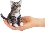 Folkmanis Fingerpuppe, klein, getigerte Katze, Grau/Schwarz/Wei&szlig;