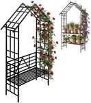 Relaxdays Rosenbogen, mit Sitzbank od. Blumenbank, Vorgarten & Garten, Rankbogen HBT:
