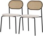ML-Design Esszimmerst&uuml;hle 2er Set Beige, K&uuml;chenstuhl mit Rattan R&uuml;ckenlehne,