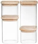 EDM Five Glass jar x 4 Stackable + Wooden lid, 10 x 10 x 8.2 cm/10 x 10 x 8.2...