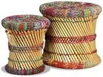 vidaXL 2X Hocker mit Chindi-Details Handgefertigt Sitzhocker Beistelltisch Couchtisch