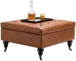 VEVOR quadratische Leder-Ottomane mit Stauraum, gepolsterter Couchtisch mit