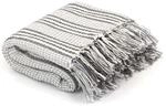 vidaXL &Uuml;berwurf Baumwolle Streifen 125x150cm Grau Wei&szlig; Tagesdecke...