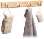 Relaxdays 2 x Hakenleiste Bambus, nat&uuml;rliche Maserung, 4 Metallhaken, Flurgarderobe,