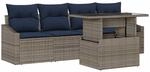 vidaXL Garten-Sofa-Set mit Kissen mit Speicher 5 pcs Grau Poly-Rattan, Garten-...