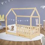 ML-Design Kinderbett 70x140 cm mit Rausfallschutz, Dach und Lattenrost, Natur,