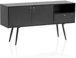 FineBuy Sideboard 140x75x40 cm Kommode Schwarz mit Eiche-Dekor Zeitlos, Hoher