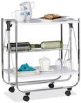 Relaxdays Servierwagen klappbar Wei&szlig;, 4 Rollen, Metall, 2 B&ouml;den, Korb, HxBxT 68,5 x