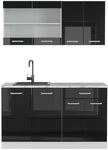 Vicco Singlek&uuml;che R-Line, Schwarz Hochglanz, 140 cm, AP Marmor, geeignet f&uuml;r...