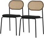 ML-Design Esszimmerst&uuml;hle 2er Set, Schwarz, K&uuml;chenstuhl mit Rattan...