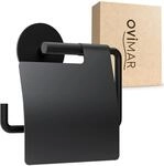 ovimar Toilettenpapierhalter Heroya mit Deckel ohne Bohren schwarz matt 