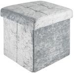 INTIRILIFE Faltbare Sitzhocker 30x30x30 cm in Samt Blaugrau - Sitzw&uuml;rfel mit Deckel