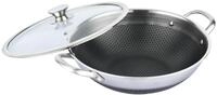 Wok Topf Edelstahl Wabenstruktur &Oslash;36cm Induktion Anti Haft Kratzfest in Silber