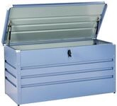 Beliani Gro&szlig;e Metall-Gartentruhe 400 l blau Kissenbox Auflagenbox f&uuml;r die...