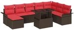 vidaXL Gartensofa-Set mit Kissen 9 pcs Braun Poly-Rattan, Garten und Terrasse,